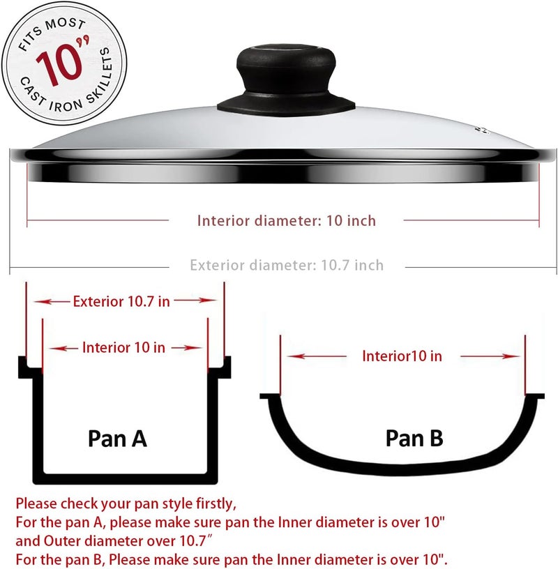 ZUIHUI 10 Inch Pan Lid Replacement Glass Lid for T-Fal 10" Frying Pan, Essentials Fry Pan, Skillet and Other 10-10.7 Inch Cookware, Clear, 1 Set - Image 2